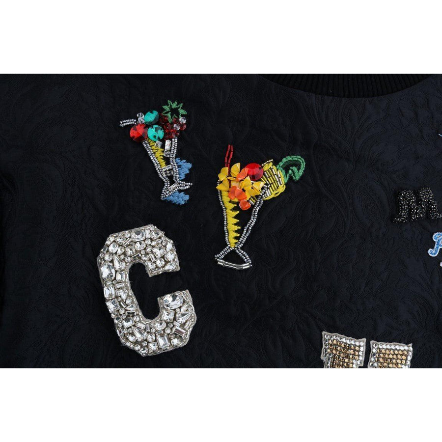 Dolce & Gabbana Black Brocade Cocktail Crystal Sweater - Paris Deluxe