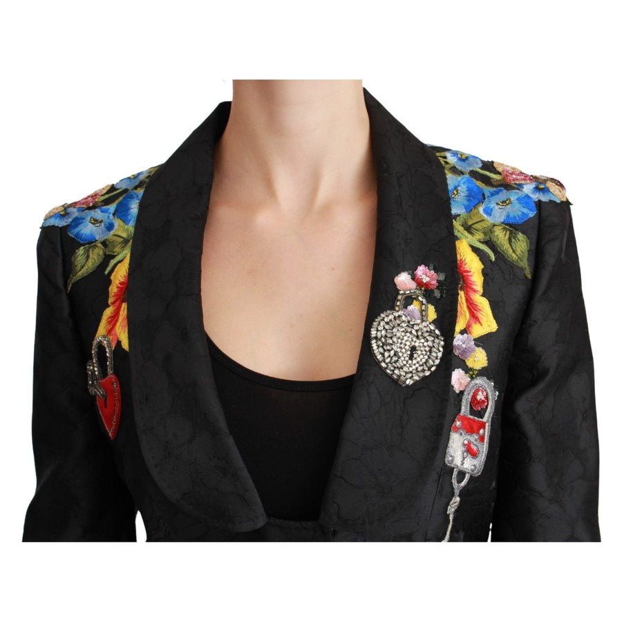 Dolce & Gabbana Black Brocade Crystal Blazer Jacket - Paris Deluxe