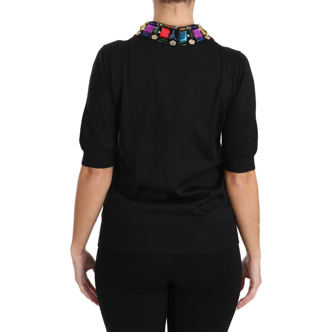Dolce & Gabbana Black Cashmere Crystal Collar Top T-Shirt - Paris Deluxe