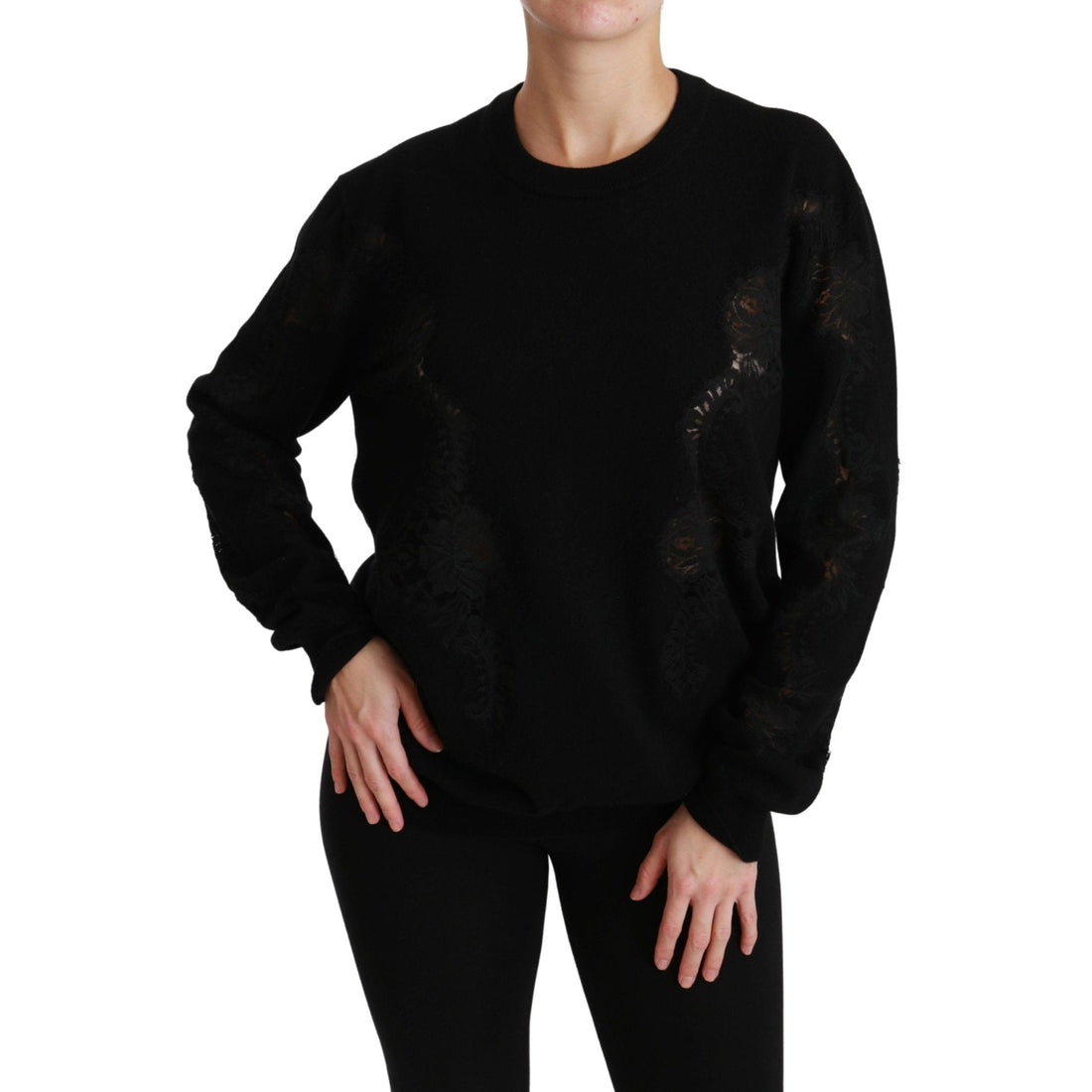 Dolce & Gabbana Black Cashmere Floral Lace Cutout Sweater - Paris Deluxe