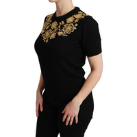 Dolce & Gabbana Black Cashmere Gold Floral Sweater Top - Paris Deluxe
