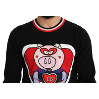 Dolce & Gabbana Black Cashmere Pig of the Year Pullover Sweater - Paris Deluxe