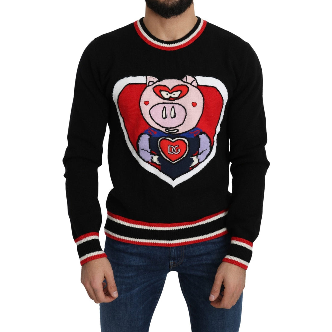 Dolce & Gabbana Black Cashmere Pig of the Year Pullover Sweater - Paris Deluxe