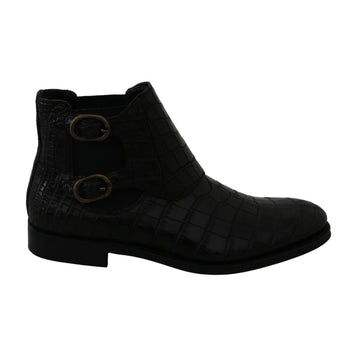 Dolce & Gabbana Black Crocodile Leather Derby Boots Shoes - Paris Deluxe