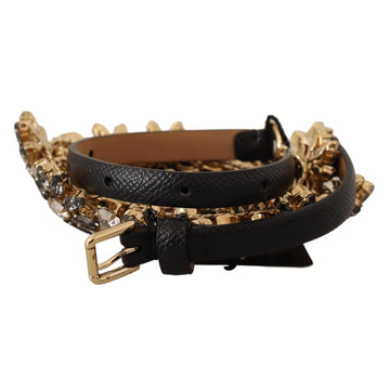 Dolce & Gabbana Elegant Crystal Daisy Chain Leather Belt