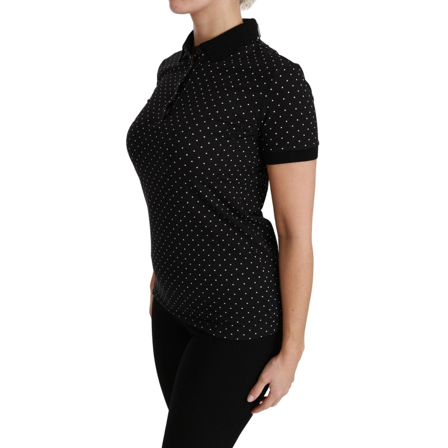 Dolce & Gabbana Black Dotted Collared Polo Shirt Cotton Top - Paris Deluxe