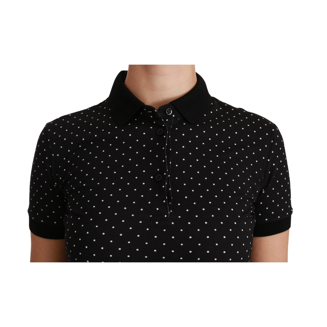 Dolce & Gabbana Black Dotted Collared Polo Shirt Cotton Top - Paris Deluxe