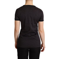 Dolce & Gabbana Black Dotted Crewneck  Cotton T-shirt