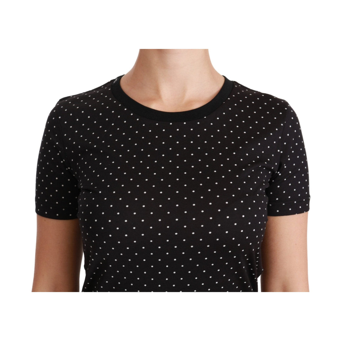 Dolce & Gabbana Black Dotted Crewneck Cotton Top T-shirt - Paris Deluxe