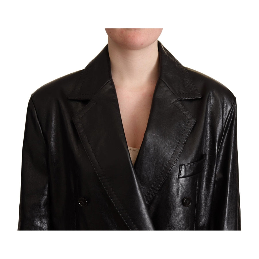 Dolce & Gabbana Elegant Black Leather Double-Breasted Jacket