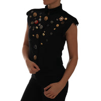 Dolce & Gabbana Black Embellished Floral Military Jacket Vest - Paris Deluxe