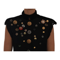 Dolce & Gabbana Black Embellished Floral Military Jacket Vest - Paris Deluxe