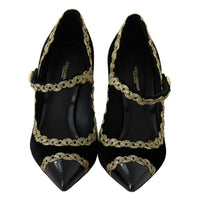 Dolce & Gabbana Black Embellished Velvet Mary Jane Pumps Shoes - Paris Deluxe