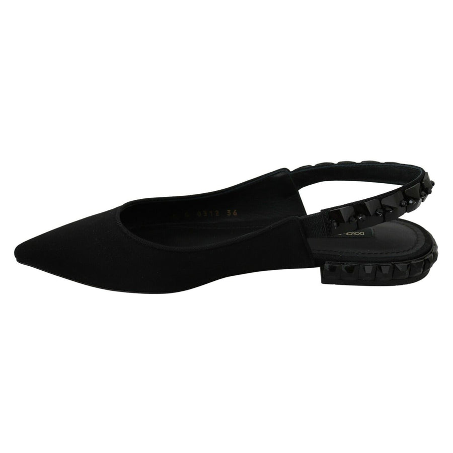 Dolce & Gabbana Black Flats Slingback Charmeuse Shoes