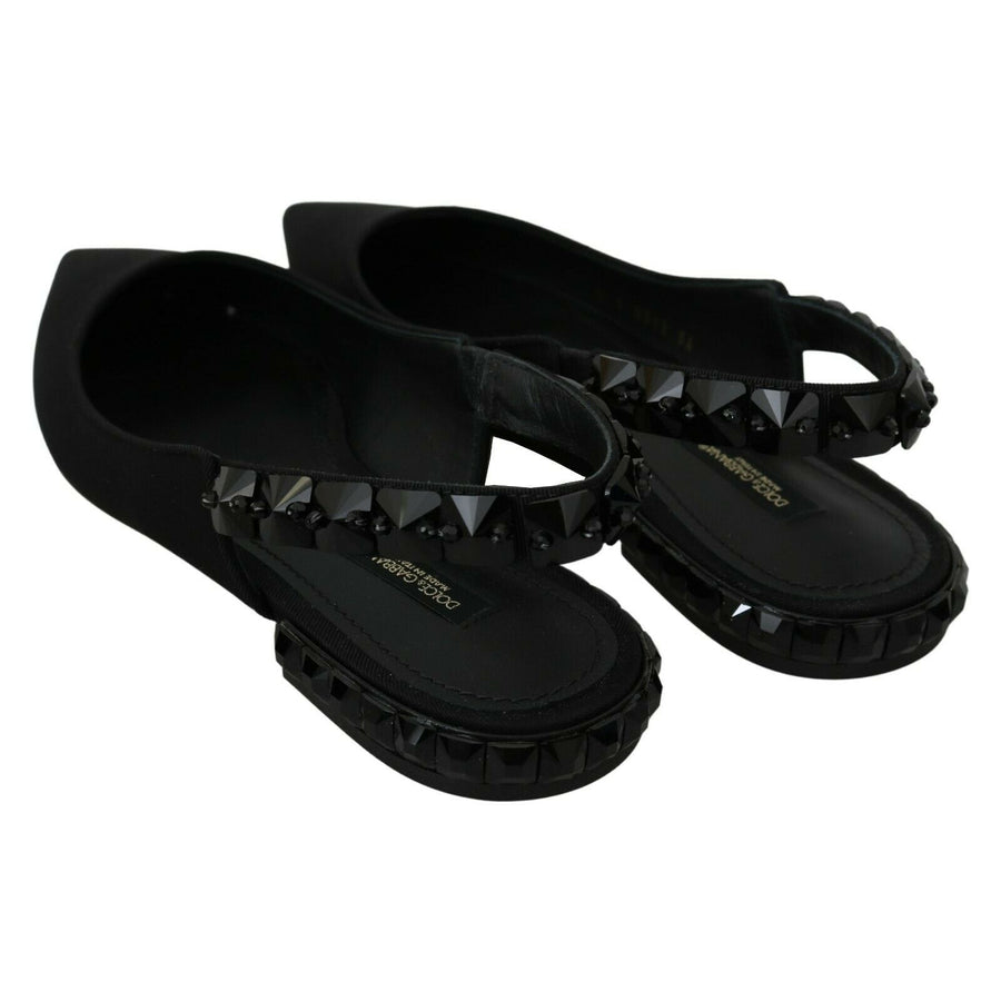 Dolce & Gabbana Black Flats Slingback Charmeuse Shoes