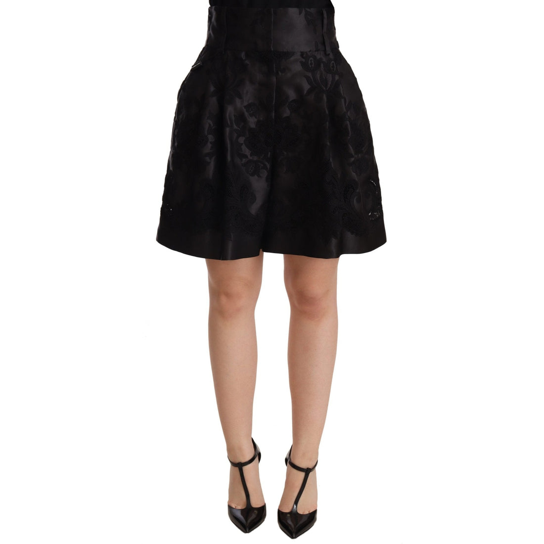Dolce & Gabbana Black Floral Brocade High Waist Mini Shorts - Paris Deluxe