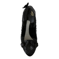 Dolce & Gabbana Black Floral Crystal CINDERELLA Heels Shoes - Paris Deluxe