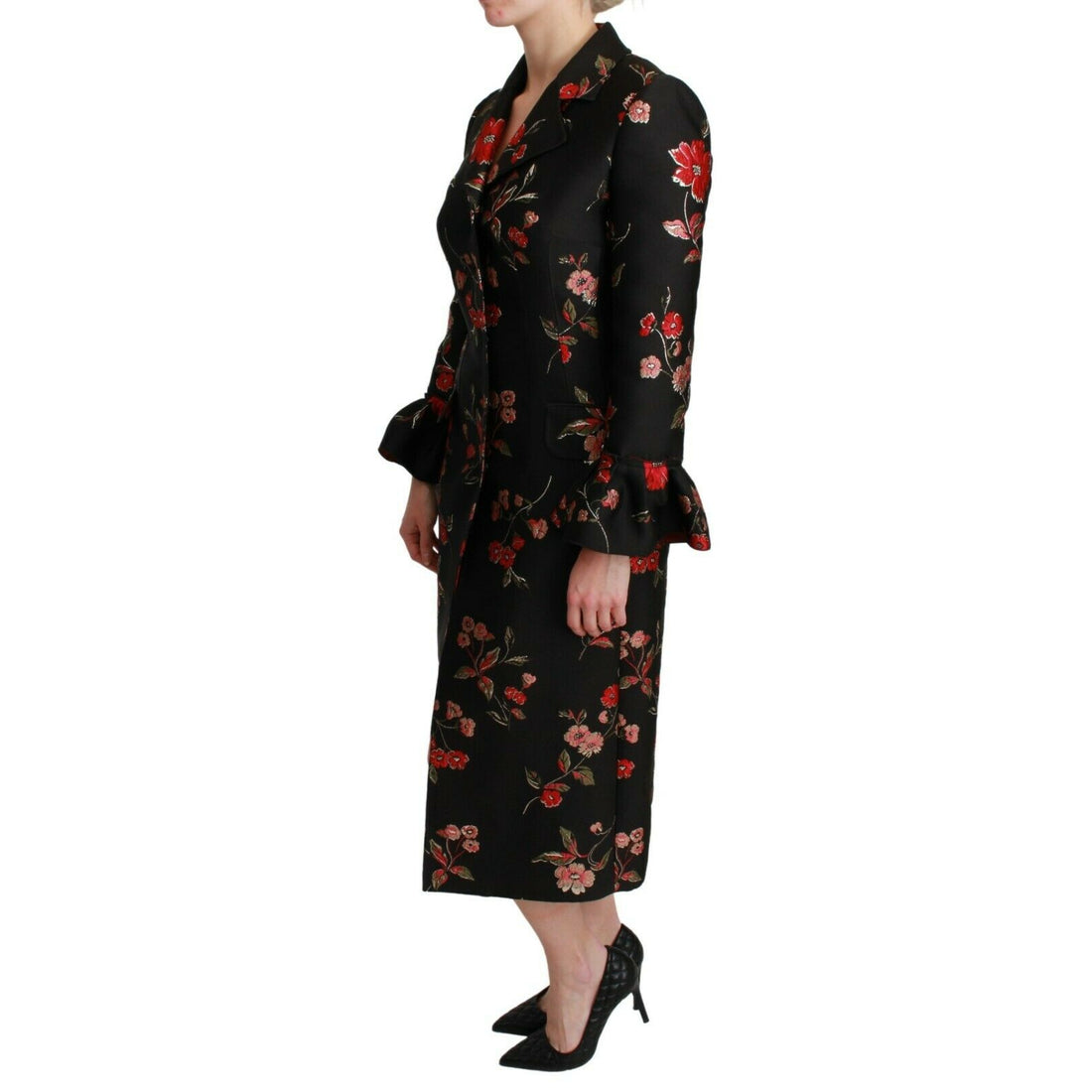 Dolce & Gabbana Black Floral Embroidered Jacket Coat - Paris Deluxe