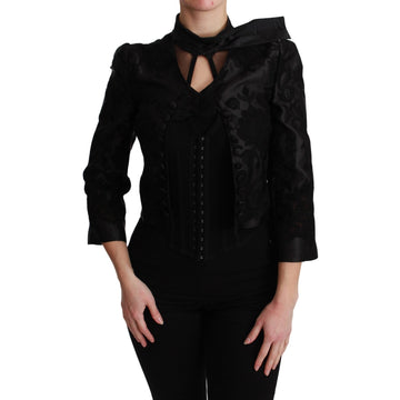 Dolce & Gabbana Black Floral Jacquard Blazer Silk Jacket - Paris Deluxe