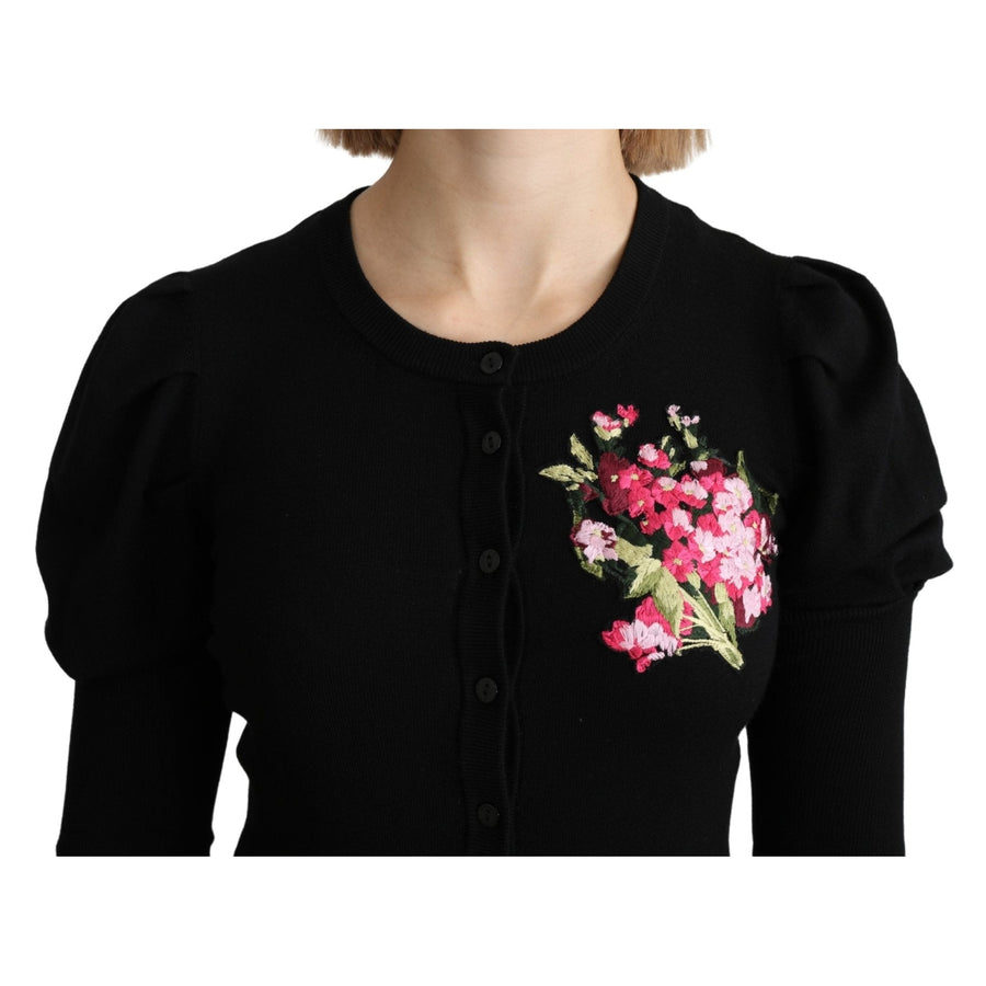 Dolce & Gabbana Black Floral Long Sleeve Cardigan Sweater - Paris Deluxe