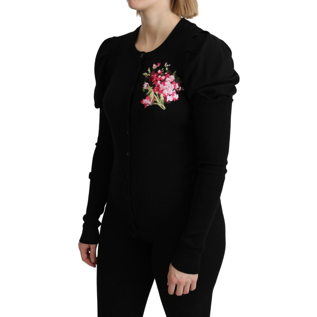 Dolce & Gabbana Black Floral Long Sleeve Cardigan Sweater - Paris Deluxe