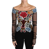 Dolce & Gabbana Black Floral Ricamo Top T-shirt Blouse - Paris Deluxe