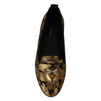 Dolce & Gabbana Black Gold Amore Heart Loafers Flats Shoes