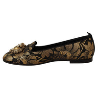 Dolce & Gabbana Black Gold Amore Heart Loafers Flats Shoes