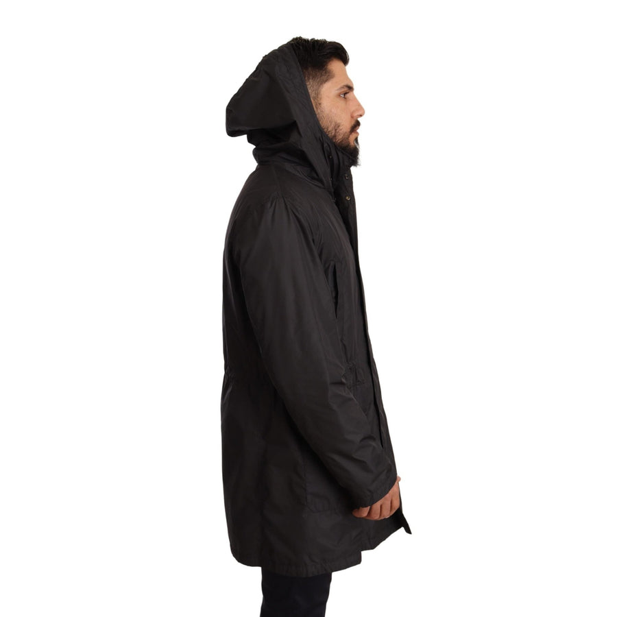 Dolce & Gabbana Black Hooded Mens Trench Coat Jacket - Paris Deluxe