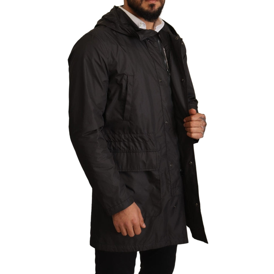 Dolce & Gabbana Black Hooded Trench Coat Jacket - Paris Deluxe