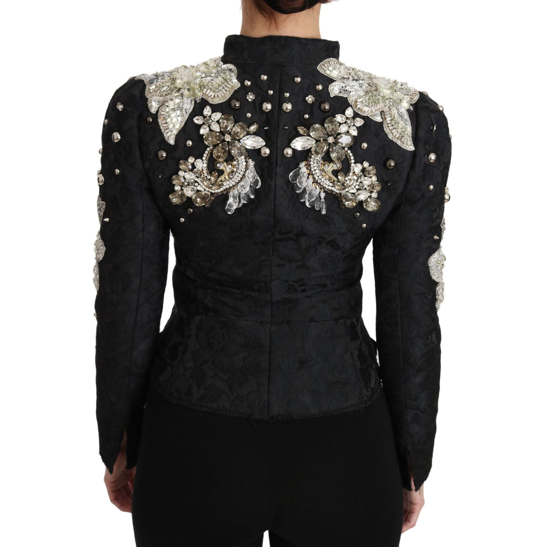 Dolce & Gabbana Black Jacquard Crystal Floral Jacket - Paris Deluxe