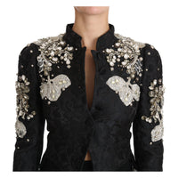 Dolce & Gabbana Black Jacquard Crystal Floral Jacket - Paris Deluxe