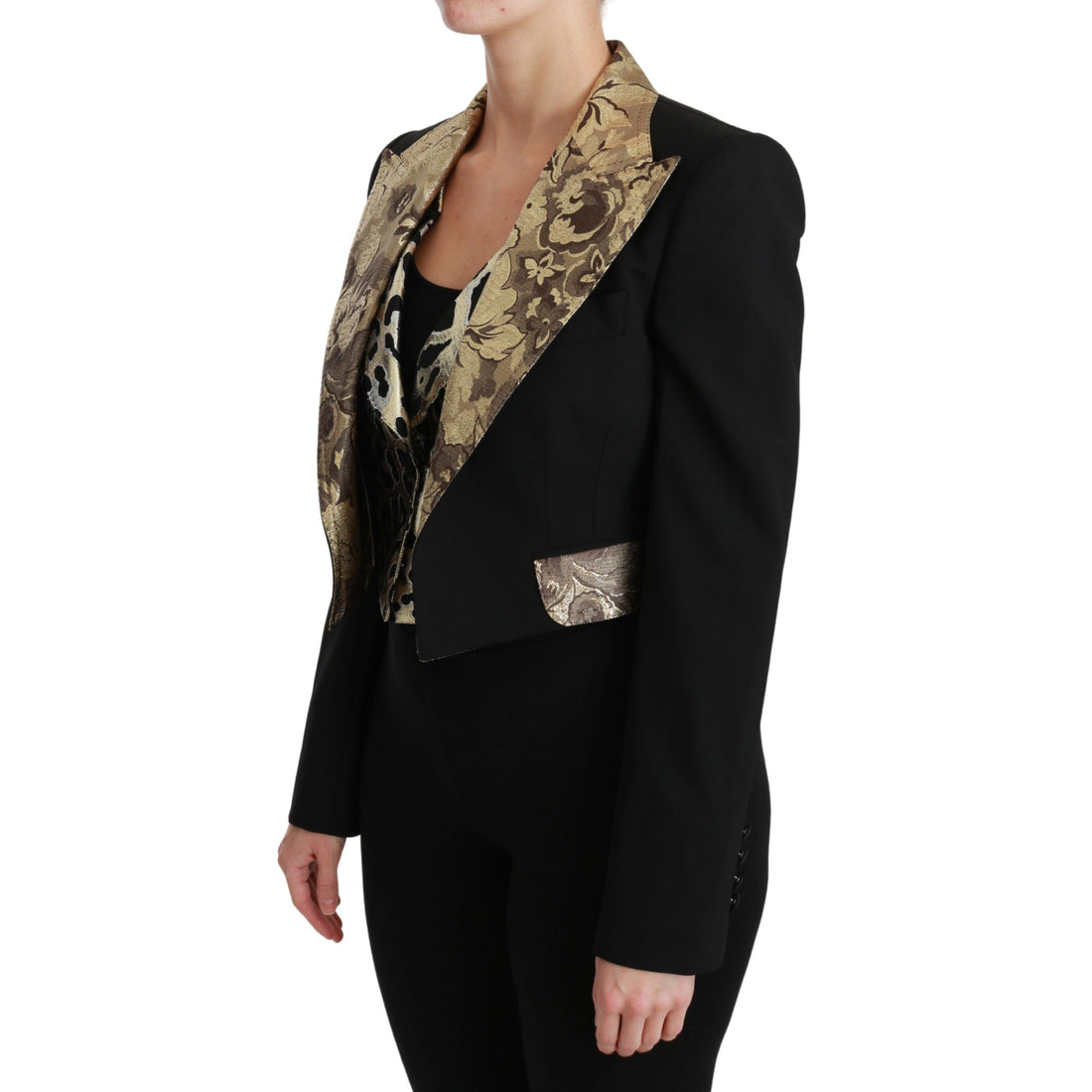 Dolce & Gabbana Black Jacquard Vest Blazer Coat Wool Jacket - Paris Deluxe