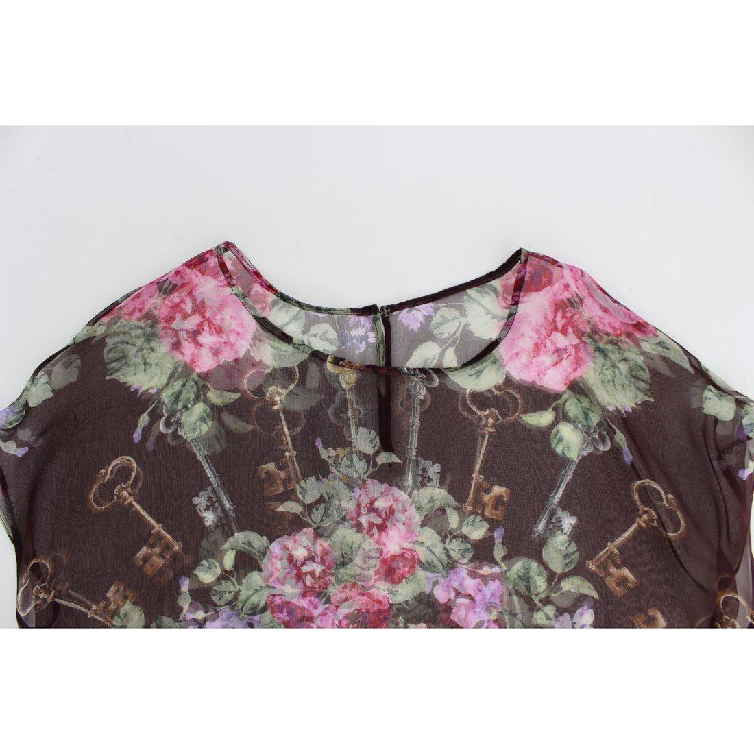 Dolce & Gabbana Black Key Floral Print Silk Blouse T-shirt - Paris Deluxe