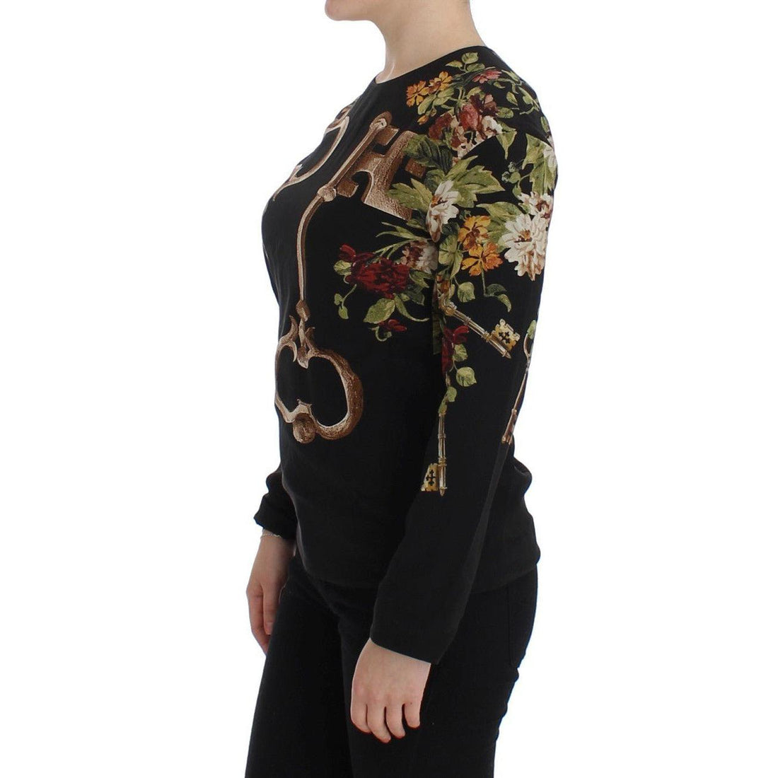 Dolce & Gabbana Black Key Floral Print Silk Blouse Top - Paris Deluxe