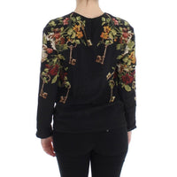 Dolce & Gabbana Black Key Floral Print Silk Blouse Top - Paris Deluxe