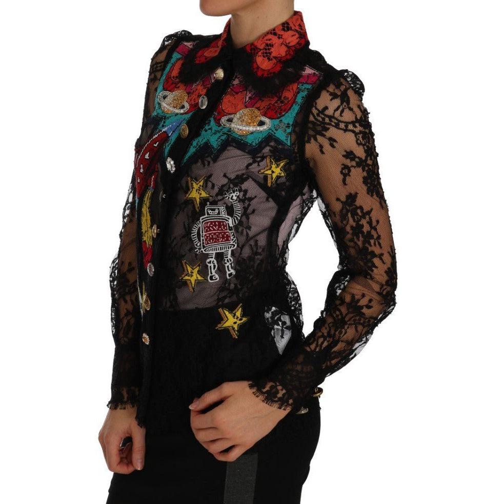 Dolce & Gabbana Black Lace Crystal SPACE Shirt - Paris Deluxe