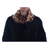 Dolce & Gabbana Black Lamb Leopard Print Fur Coat Jacket - Paris Deluxe