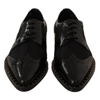 Dolce & Gabbana Black Leather Broques Sheer Wingtip Shoes - Paris Deluxe