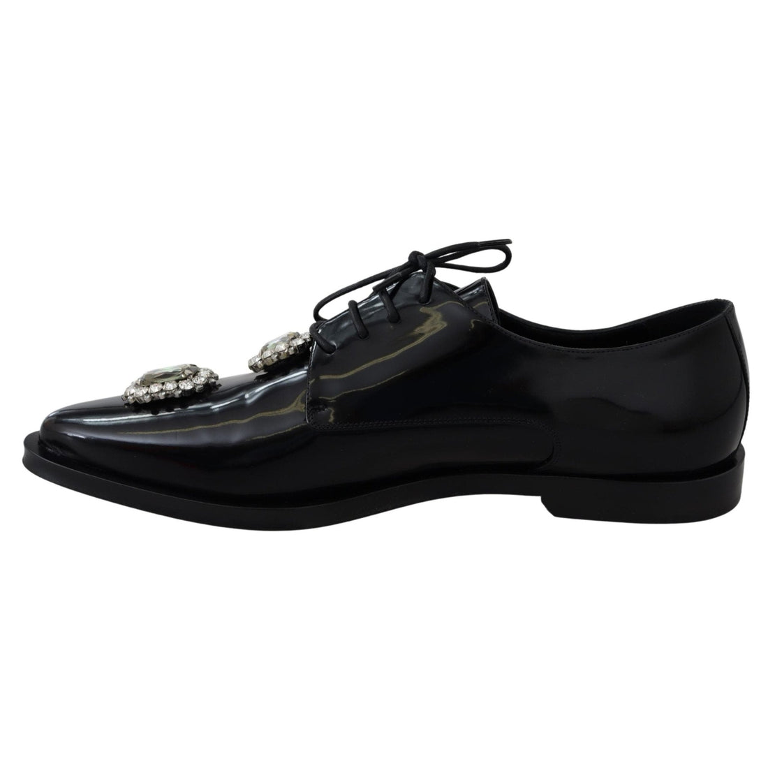Dolce & Gabbana Black Leather Crystal Lace Up Formal Shoes - Paris Deluxe