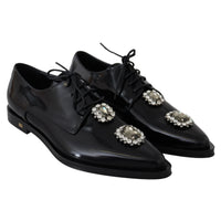 Dolce & Gabbana Black Leather Crystal Lace Up Formal Shoes - Paris Deluxe