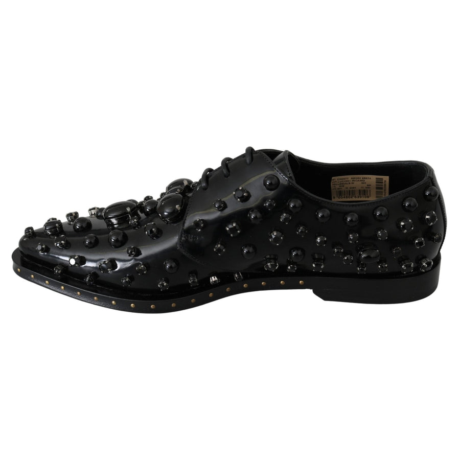Dolce & Gabbana Black Leather Crystals Dress Broque Shoes - Paris Deluxe