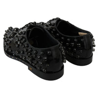 Dolce & Gabbana Black Leather Crystals Dress Broque Shoes - Paris Deluxe