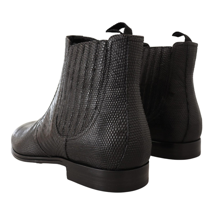 Dolce & Gabbana Black Leather Lizard Skin Ankle Boots - Paris Deluxe