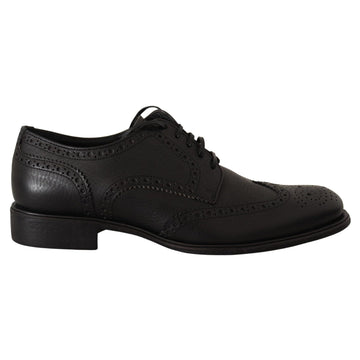 Dolce & Gabbana Elegant Black Leather Derby Wingtip Shoes