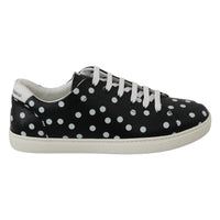 Dolce & Gabbana Black Leather Polka Dots Sneakers Shoes - Paris Deluxe