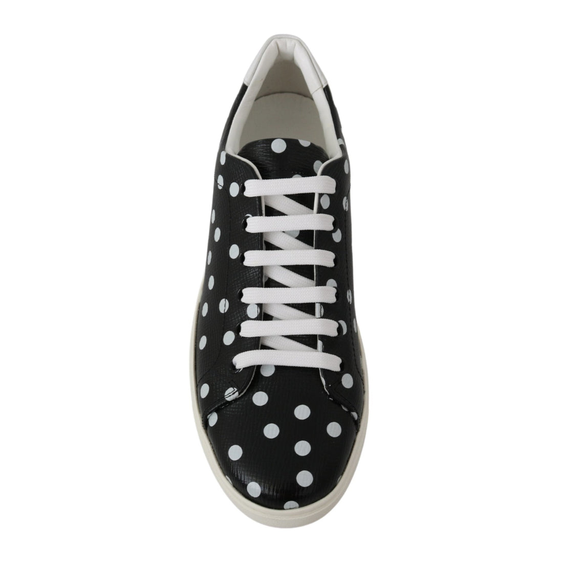 Dolce & Gabbana Black Leather Polka Dots Sneakers Shoes - Paris Deluxe