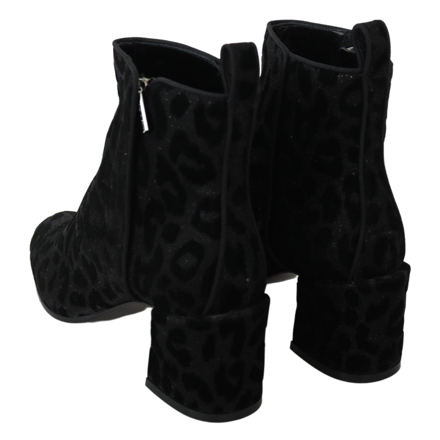 Dolce & Gabbana Elegant Black Leopard Print Short Boots