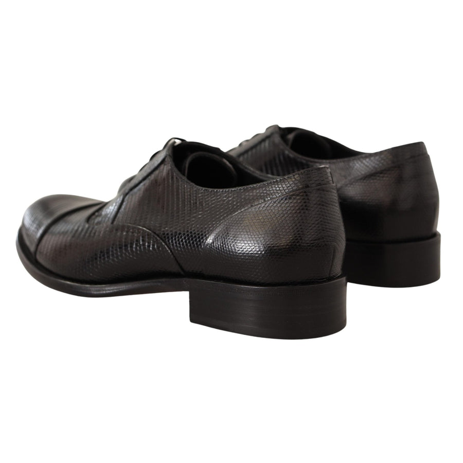 Dolce & Gabbana Black Lizard Leather Derby Dress Shoes - Paris Deluxe