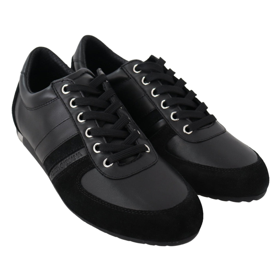 Dolce & Gabbana Black Logo Leather Casual Sneakers Shoes - Paris Deluxe
